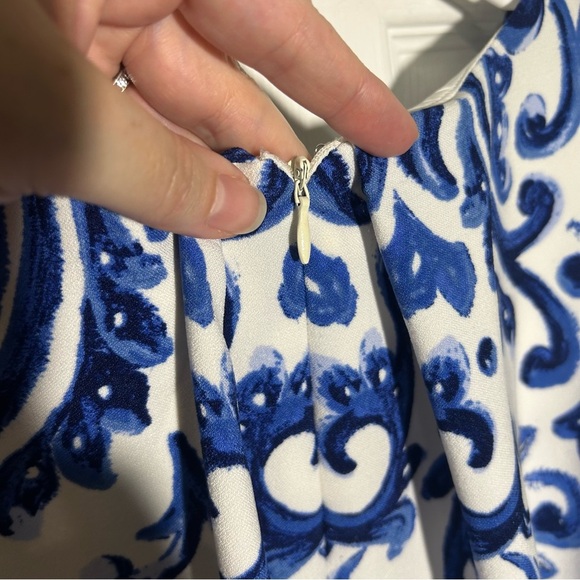 Lauren Ralph Lauren Stretch Crepe Damask Sleeveless A-line Dress Size 6 Blue - Picture 8 of 14